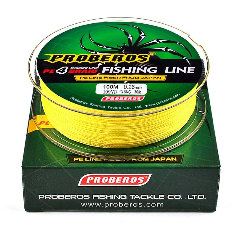 1-2 วัน (รวดเร็วทันใจ) สาย PE ถัก 4 สีเหลือง เหนียว ทน ยาว 100 เมตร Proberos Pro Beros – Yellow  【Ar