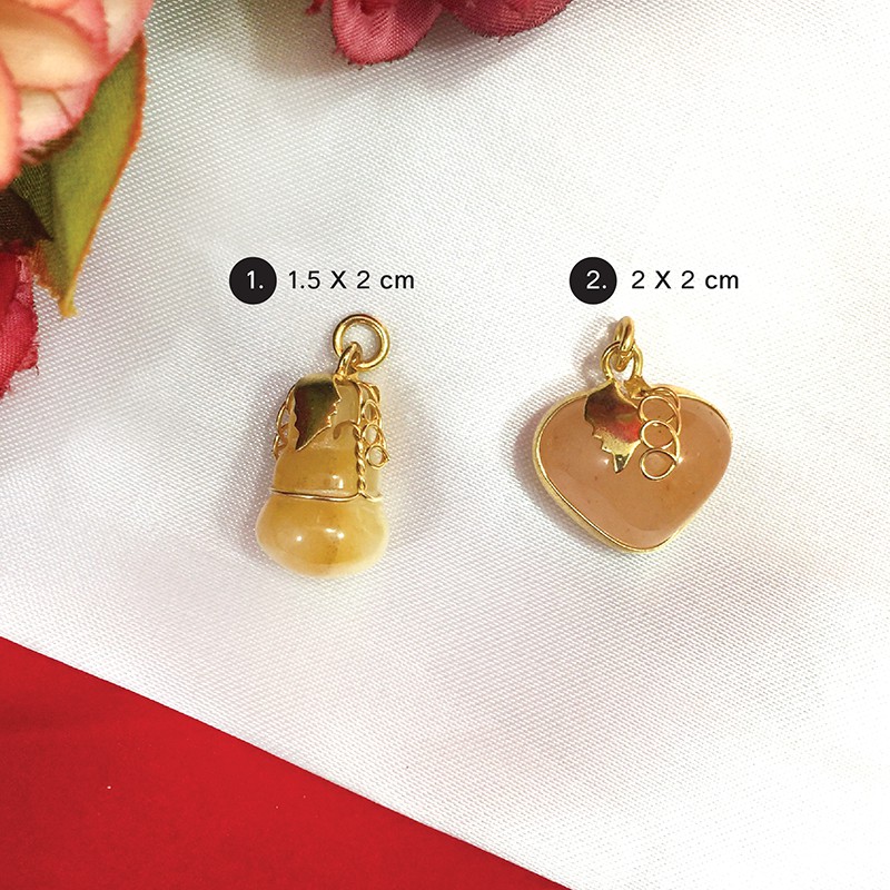 จี้น้ำเต้าและจี้หัวใจหินแท้ สีน้ำผึ้ง ขนาด 1.5 x 2 cm ขนาด 2 x 2 cm เสริมดวง เปิดรับทรัพย์ เงินทองไม่รั่วไหล จี้หินแท้