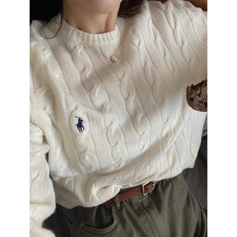 RL classic autumn and winter American Ralph small horse logo embroidery retro twist cotton long-sleeved sweater 2022