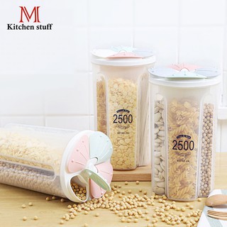 M KITCHEN 129 กล่องข้าวสาร กล่องเก็บเมล็ดข้าวสาร เมล็ดธัญพืช กล่องใส่ซีเรียล 4 ช่องแบ่ง ถังเก็บข้าวสาร ถังข้าวสาร (A7)