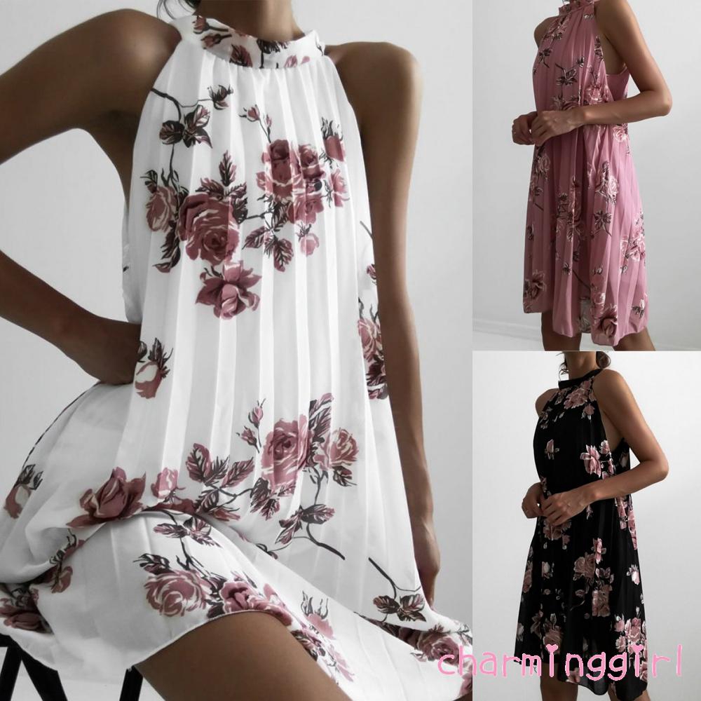 ชุดเดรสสั้นแขนกุดพิมพ์ลายสไตล์ สำหรับผู้หญิง Boho