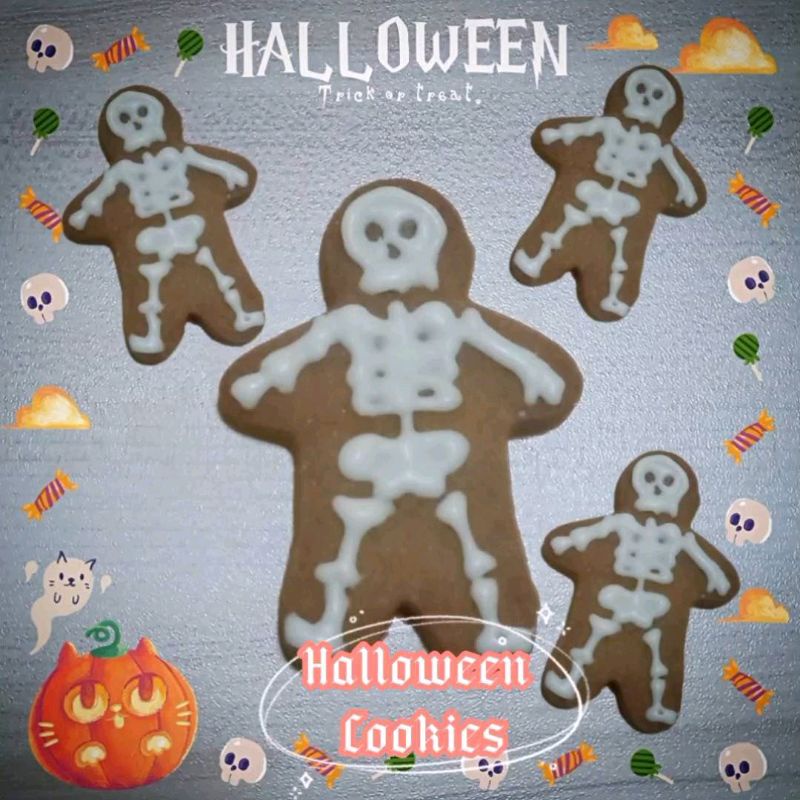 🎃👻🍪2024คุ้กกี้ขนมปังขิงฮาโลวีน *ลายโครงกระดูก🎃👻  Gingerbread Halloween Cookies