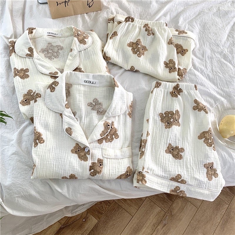 (2 คู่พร้อมส่ง)ชุดนอนคู่ ชุดนอนผ้าฝ้าย ชุดนอนหมี ชุดนอนสไตล์เกาหลี ...