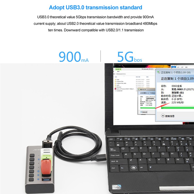 ACASIS 7 Port USB 3.0 HUB Support BC1.2 Charging with 12V Power Adapter Aluminum USB Splitter For  Accessories Desktop OTG