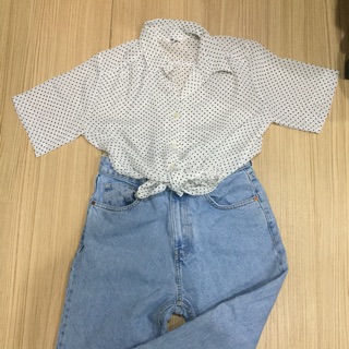 เสื้อเชิ้ตชีฟองแขนสั้นลายจุด