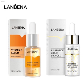 lanbena เซรั่มวิตามินซี+เซรั่มหก peptides 24 k gold anti - aging ให้ความชุ่มชื้น