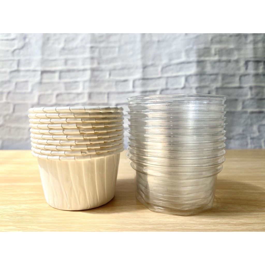 P0335-P ถ้วยกระดาษคัพเค้กพร้อมฝา สีขาวไม่มีลาย ขนาด 5 cm (75ml)10ใบ/แพ็ค (1ลัง/60แพค)