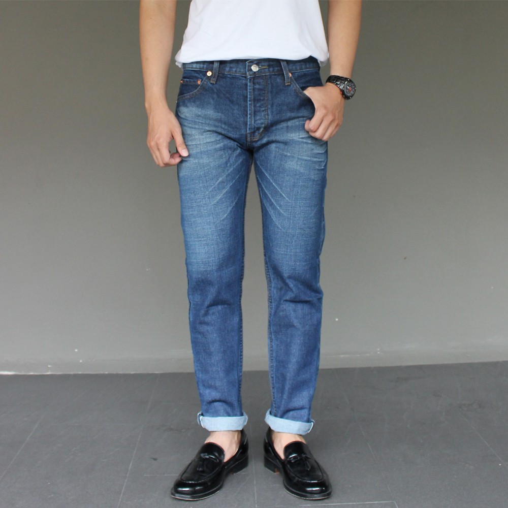 Golden Zebra Jeans กางเกงยีนส์ฟอกจัสตินขอบริมเเดง ผ้าไม่ยืดขากระบอกเล็ก (Size 28-40)