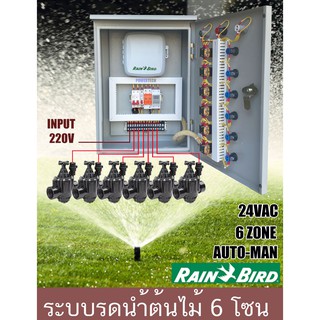 Rain bird ระบบรดนำ้ต้นไม้ อัตโนมัติ  6โซน อินพุด 220V ควบคุมวาล์ว 24VAC 6 ตัว ตู้ชนิดกันนำ้