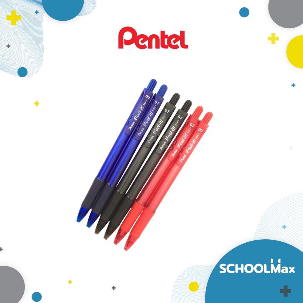ปากกาลูกลื่น Pentel สีดำ, แดง, น้ำเงิน ขนาด 0.7 mm. รุ่น Feel-it / 1 ด้าม