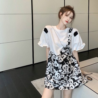 ✸Temperament Summer Sweet Floral Dress กระโปรงเสื้อยืดสีขาวหลวมผู้หญิงtrend