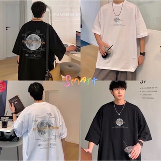 Smart เสื้อยืด FLY TO THE MOON สกรีนลายดวงจันทร์ด้านหน้าเเละด้านหลัง เสื้อตัวใหญ่ ใสสบาย W89