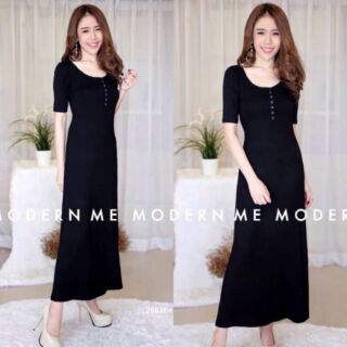 (มี4สี)Maxxi Dress คอกว้าง สีพื้น