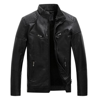 Aynshop แจ็คเก็ตหนัง BIKER รถจักรยานยนต์ซิปยาว XL-3XL