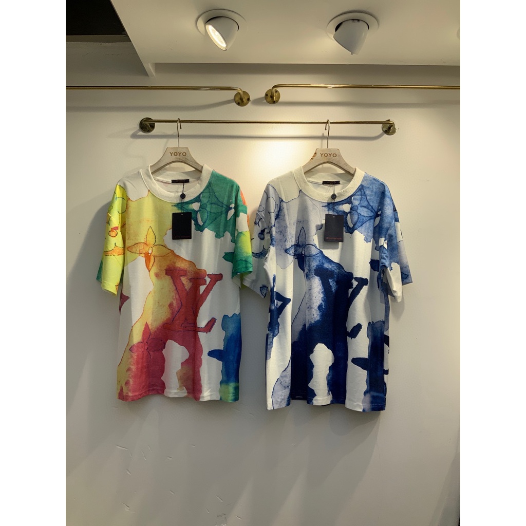 เสื้อยืดแขนสั้นตัวอักษรสีรอยเปื้อนใหม่