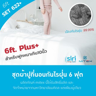 ผ้าปูที่นอนกันไรฝุ่น 6 ฟุต SET 622PLUS (สำหรับฟูกหนา 10-19") + ปลอกหมอนกันไรฝุ่น 2 ชิ้น + ปลอกหมอนข้างกันไรฝุ่น 2 ชิ้น