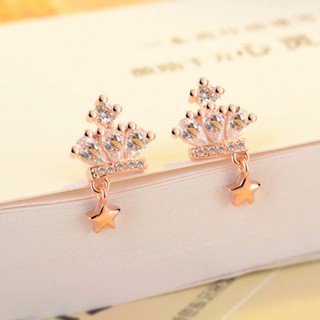 TANITTgems ต่างหูPink Goldประดับเพชรทรงมงกุฎตุ้งติ้งรูปดาว#1291