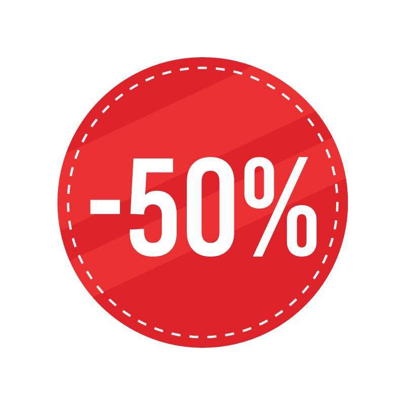 STICKER สติ้กเกอร์กันน้้ำ ติดสินค้า,สิ่งของ,กระจก (ป้ายลด 50% SALE 50% 60 ดวง 1 แผ่น A4 [รหัส B-020] ราคา ถูกที่สุด ดีลบีเคเค