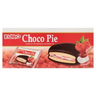 EURO Choco Pie ยูโร่ ช็อกโกพายสอดไส้ราสเบอรี่ ขนาด 17 กรัม บรรจุ 12 ซอง