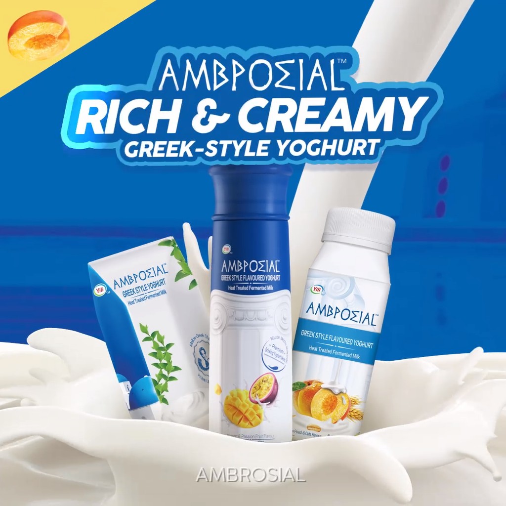 กรีกโยเกิร์ตพร้อมดื่มเข้มข้นหอมมัน มีโปรตีนสูง Greek Yogurt AMBROSIAL 伊利安慕希 Malamart