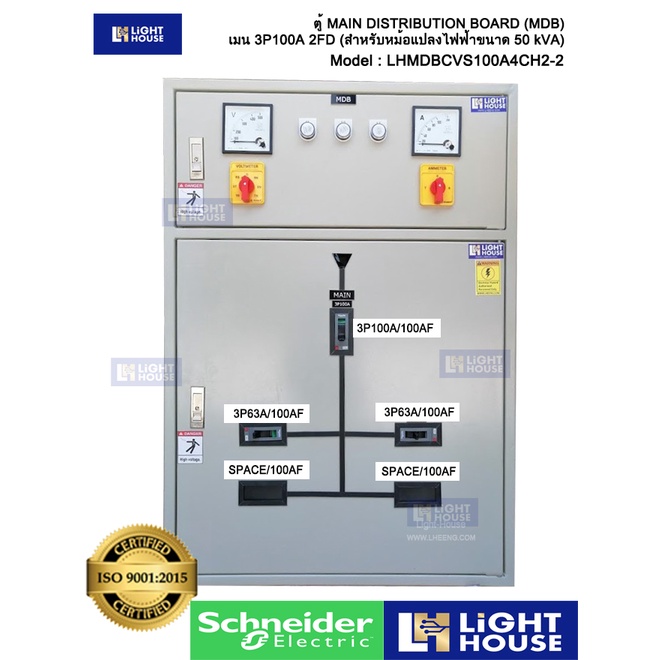 ตู้เมนใหญ่ MDB 100A ตู้ Main Distribution Board รุ่นเมน 3P100A (Schneider) พร้อมบัสบาร์ รับหม้อแปลงข