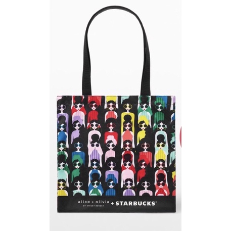 [แท้] ถูกกว่า shop Starbucks alice + olivia Rainbow Tote กระเป๋าผ้า alice + olivia
