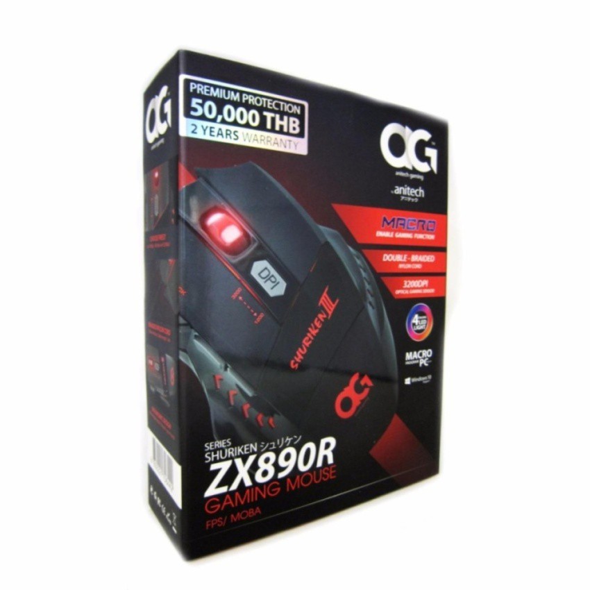 ANITECH ZX890R SHURIKEN USB GAMING MACRO MOUSE BLACK (เมาส์เกมส์มาโคร สีดำ มีสาย)
