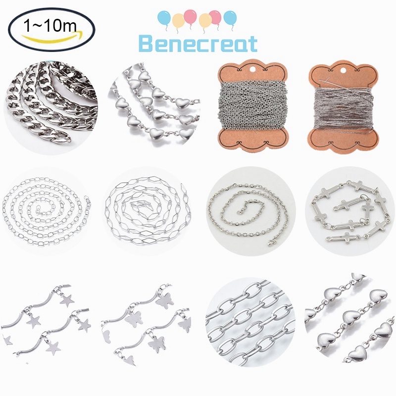 Benecreat สายโซ่สเตนเลส 304 ยาว 1 เมตร สําหรับทําเครื่องประดับ