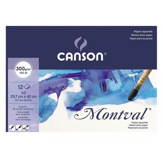 Canson(แคนสัน) สมุดมอลวัลยึดกาวด้านข้าง หนา 300g ขนาด 29.7×42 ซม.(A3) ผิวกึ่งหยาบ บรรุจ 12 แผ่น C200 807 320