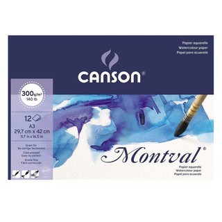 Canson(แคนสัน) สมุดมอลวัลยึดกาวด้านข้าง หนา 300g ขนาด 29.7×42 ซม.(A3) ผิวกึ่งหยาบ บรรุจ 12 แผ่น C200 807 320