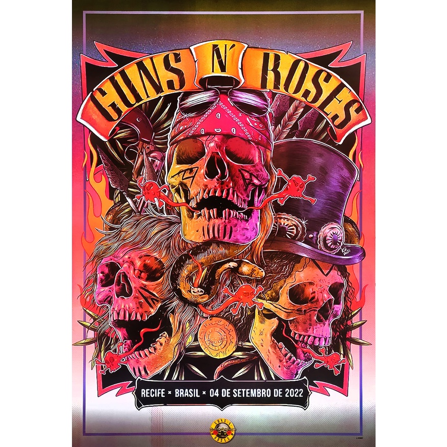 โปสเตอร์ คอนเสิร์ต วงดนตรี ร็อค Guns N’ Roses Brasil 2022 POSTER 24”x35” Inch American Hard Rock Hea
