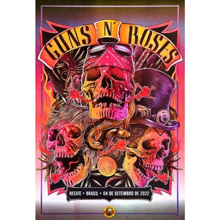 โปสเตอร์ คอนเสิร์ต วงดนตรี ร็อค Guns N’ Roses Brasil 2022 POSTER 24”x35” Inch American Hard Rock Heavy Metal