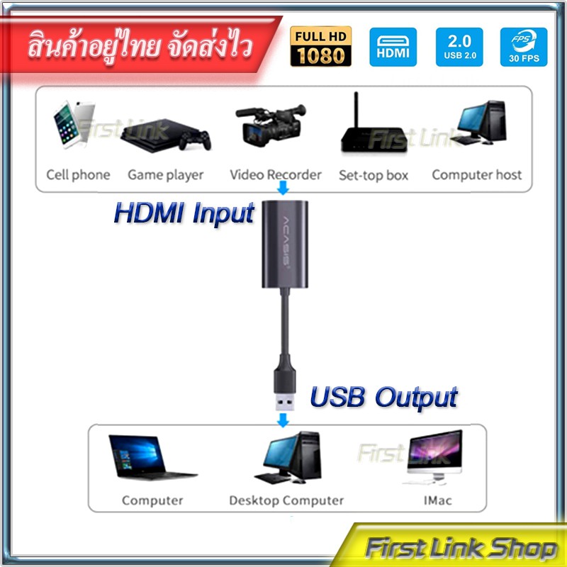 ⚡️จับภาพวีดีโอ⚡️ได้ทั้งภาพและเสียง HDMI Video Capture Card Device 1080P 30fps USB2.0  HD Capture[10] HD Capture[10]