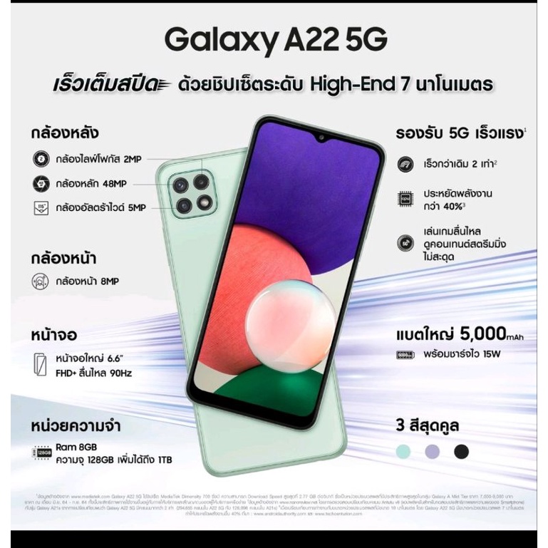 Samsung A22 (5G) Ram 8 Rom 128 มือสอง ประกันศูนย์