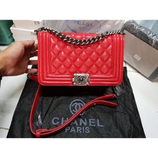 💝ellapupe shop💝ลดราคา Chanel Boy งานพรีเมี่ยม สีแดง 10" จำนวนจำกัด