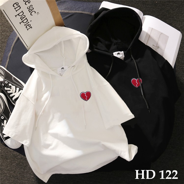 Sleeve Hoodie เสื้อพิมพ์ลายโลโก้หัวใจแตก - HD 122