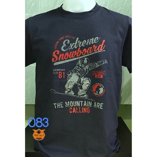 เสื้อคอกลมสีกรม สกรีนลาย Snowboard