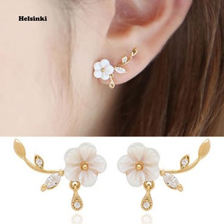 เครื่องประดับผู้หญิงต่างหูแบบติดหูรูปใบไม้ตกแต่ง rhinestone