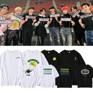 KPOP ATEEZ ทัวร์คอนเสิร์ตผ้าฝ้ายเดียวกันเสื้อยืดผู้ชายและผู้หญิงพลัสขนาด 2022 ฤดูร้อนใหม่หลวมครึ่งแขนสไตล์เกาหลีแฟชั่นลำ