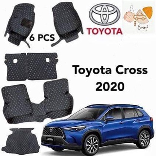 พรมปูพื้นเข้ารูปรถยนต์  Toyota Cross 2020 (หนังแท้ 10 สี ) 6 PCS พรมปูพื้นรถยนต์ พรมรถยนต์