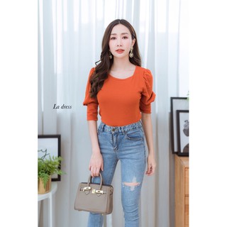 เสื้อคอกรมแขนสามส่วนจั๊ม สวยปังสไตล์เกาหลี เนื้อผ้าผ้ายืดใส่ สบาย