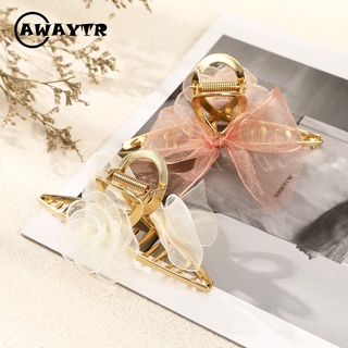 Awaytr ใหม่ กิ๊บติดผมแฟชั่น ผ้าตาข่าย รูปผีเสื้อ ฉลาม สีทอง กุหลาบ เครื่องประดับผม