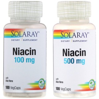 🌟PreOrder🌟 Solaray, Niacin, 100 mg, 500 mg, 100 VegCaps