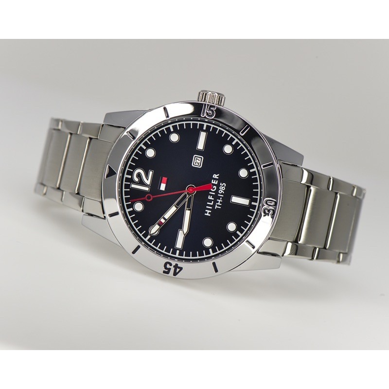 (ผ่อน0%) นาฬิกาชาย Tommy Hilfiger 1791459  Men's Blue Dial Metal Strap Watch  สแตนเลส สีเงิน หน้าปัด 42 มม.
