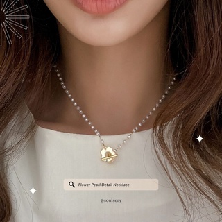 สร้อยคอดอกไม้มุก Flower Pearl Detail Necklace