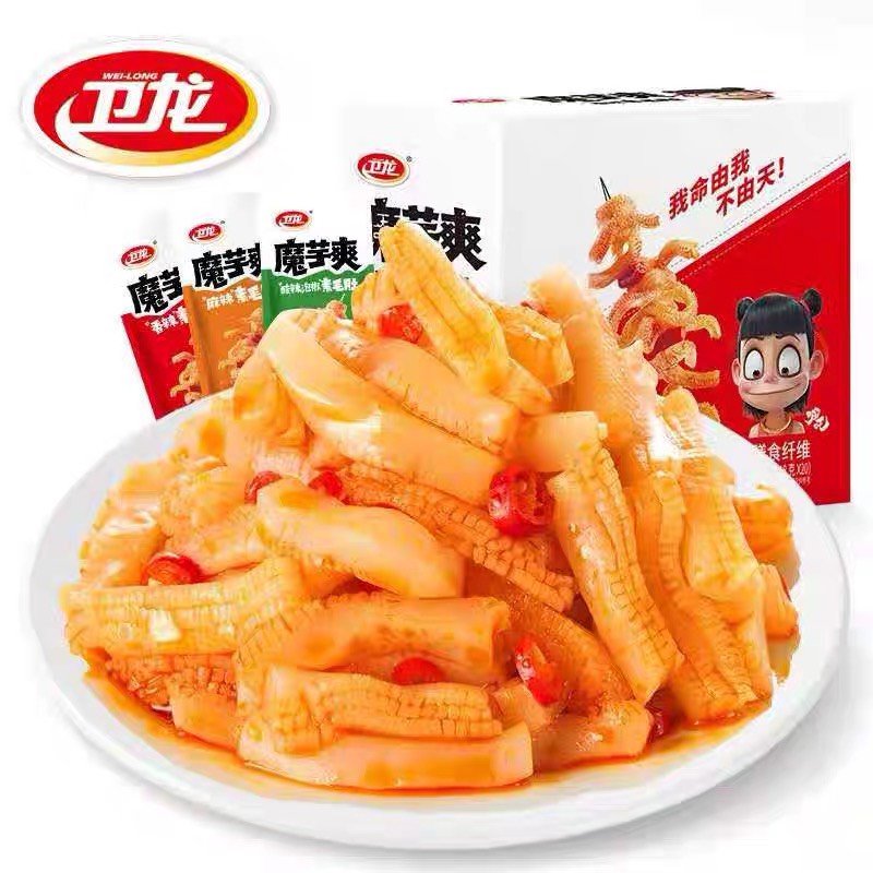 พร้อมส่ง บุกกรุบ บุกหม่าล่า บุกปรุงรส ล่าเถียวเส้นบุก ยี่ห้อWeilong ขนมทานเล่นจีน กับแกล้ม