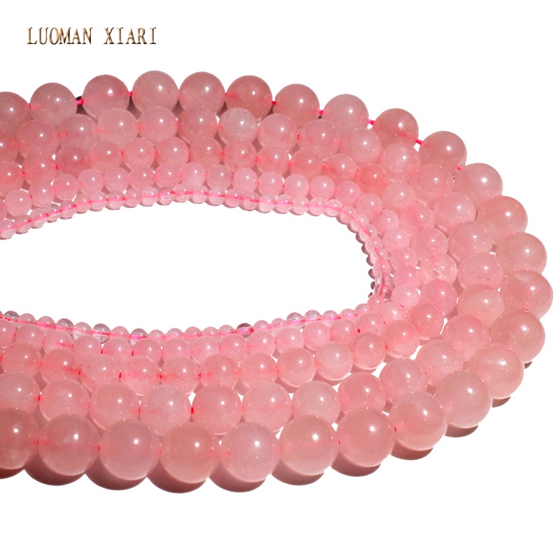 LUOMAN XIARI Spot Factory วัสดุธรรมชาติ Rose Quartz หลวมรอบหินลูกปัดสําหรับเครื่องประดับทํา DIY สร้อยคอสร้อยข้อมือ 4/6/8/10 มม. 1 เส้นประมาณ 38 ซม.