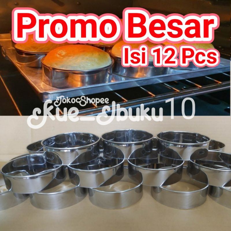 12 ชิ้นแหวนขนมปังกลม / แหวนเบอร์เกอร์โครมาโนนิ/แหวนสแตนเลสตัดเค้กเบเกอรี่แม่พิมพ์ 5/6/7/8/9/10/11/12 สูง 3 ซม.