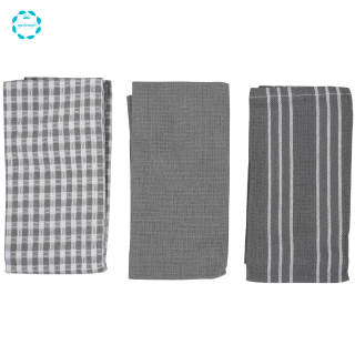 Classic Kitchen Towels, 100% Natural Cotton, The Best Tea Towels, Dish Cloth, Absorbent and Lint-Free, Machine Washable, 18 x 25 Inch, 3 Pack, White with Grey Stripe