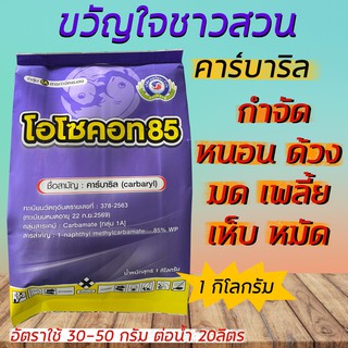 โอโซคอท85 คาร์บาริล (1 กก.) กำจัด หนอน ด้วง ไรไก่ ค่อมทอง เต่าทอง มด แมลงสาบ ตะขาบ ตะเข็บ เพลี้ย เห็บ หมัด ปลวก